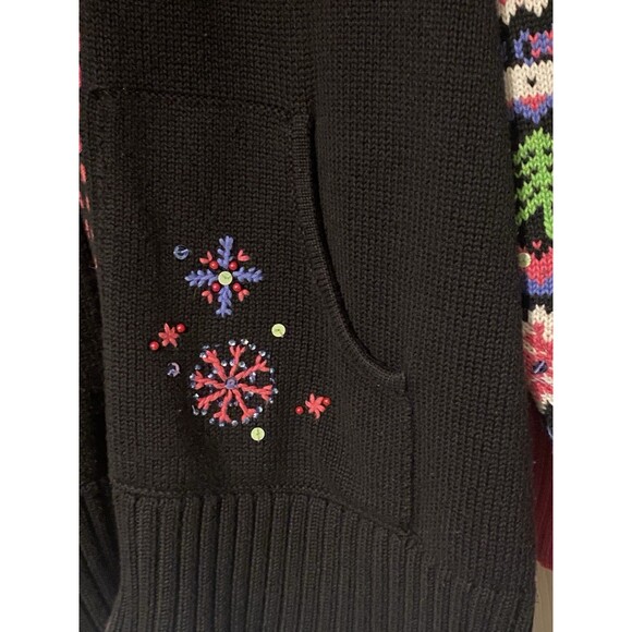 Quaker Factory Sweater full zip sequence beading snowflakes and trees size 2X - Picture 7 of 11
